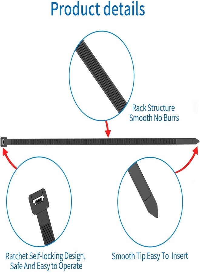 OPENBOX® 4, 8, 12 Inch Cable Ties (Pack of 300) 100 Pieces Each Size Combo Heavy Duty Zip Ties, Nylon Wire Organizer Cable tie, Zip Tie, for Cable Management (Black) - Image 4